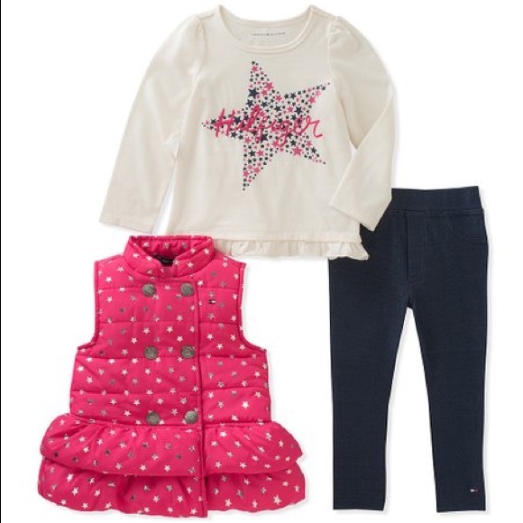 Tommy Hilfiger Pink & Silver Star Puffer Vest Set